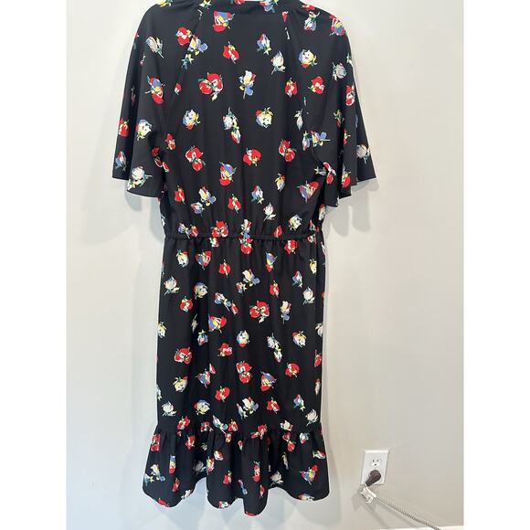 Ralph Lauren Dress Womens Sz 12 Black Floral Crepe Ruffles Tie Neck 2008 - Picture 5 of 10